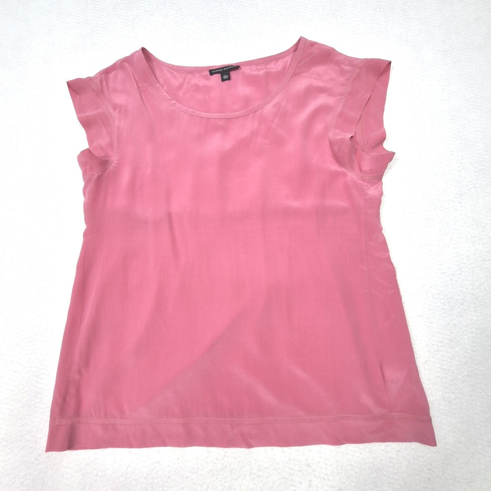 Banana‎ Republic Top Womens Large Pink 100% Silk Smocked Back Quiet Luxury